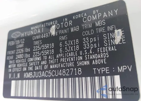 2012 Hyundai Tucson Limited z USA, uszkodzony, nr VIN KM8JU3AC5CU482718